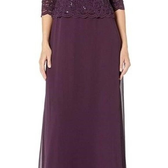 **Alex Evening** Long Gown with Sequin Lace Bodice & Chiffon Skirt 16P 8 NWT - Picture 3 of 8